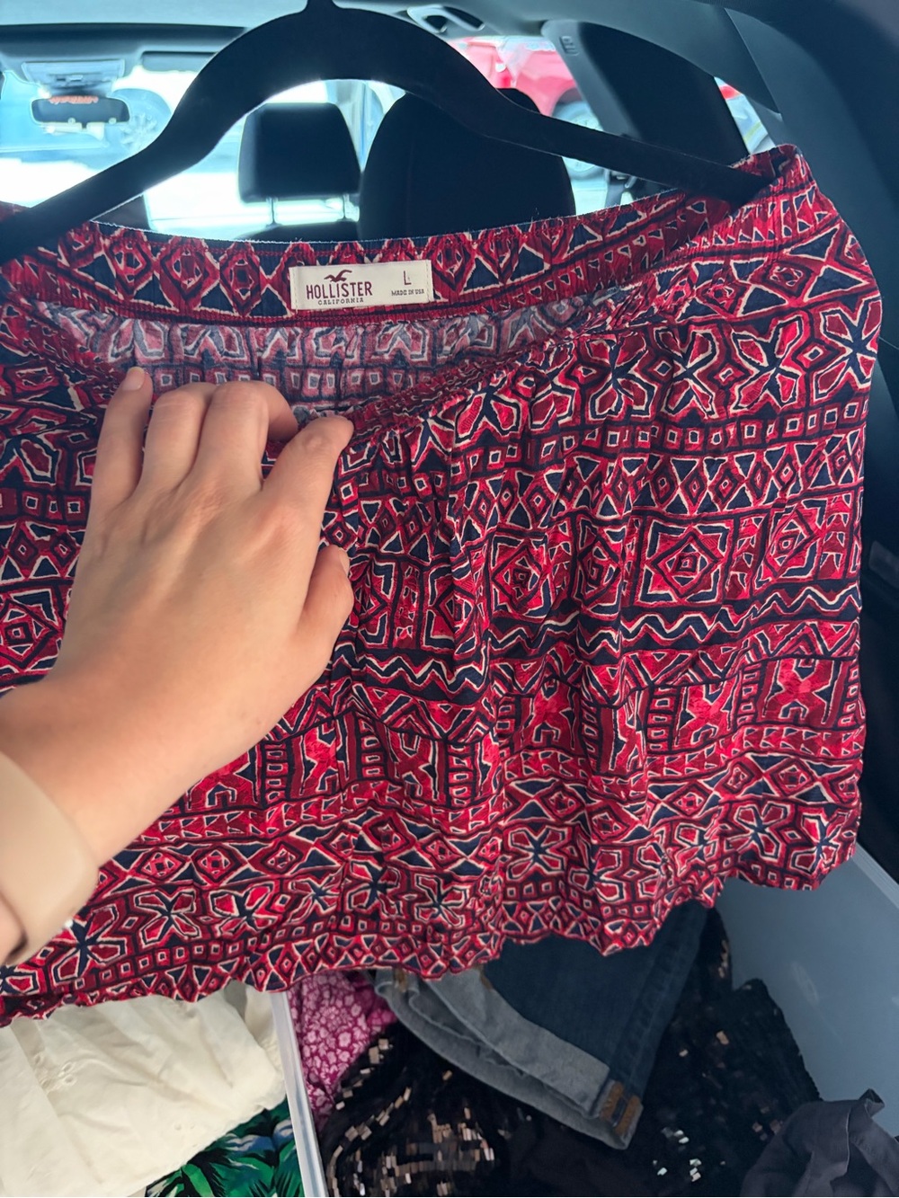 Hollister Red Patterned Mini Skirt with Geometric Print